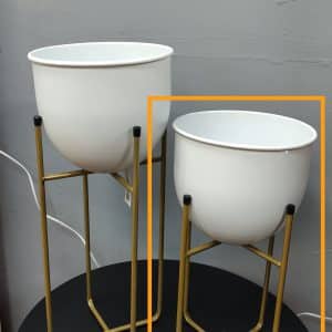 בית עציץ מתכת מעוגל לבן רגליים זהב נמוך